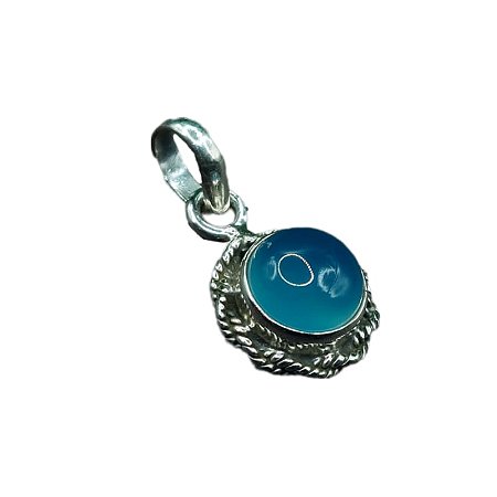 Pingente Indiano mandala Prata 925 Calcedônia Azul lançamento