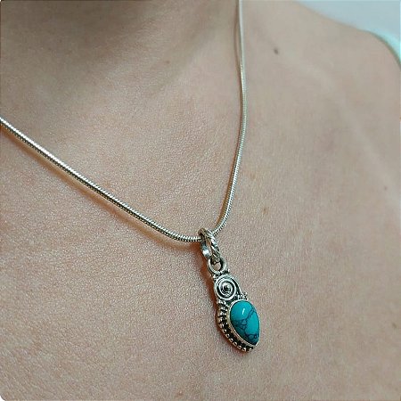 Pingente Gota Turquesa e Prata 925 indiano - Lançamento