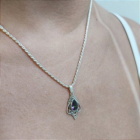 Pingente Vintage Prata 925 com Pedra Topázio Místico