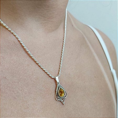Pingente Vintage Prata 925 e Pedra natural Citrino