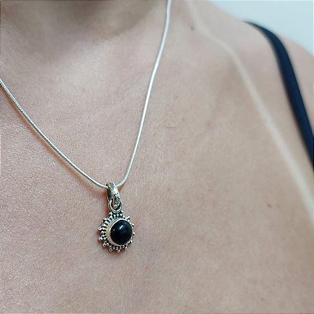 Pingente prata 925 Mandala - pedra Ônix - Artesanal