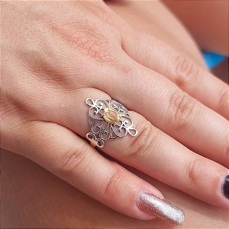 Anel Prata Bali 925 com Pedra Citrino - Lançamento
