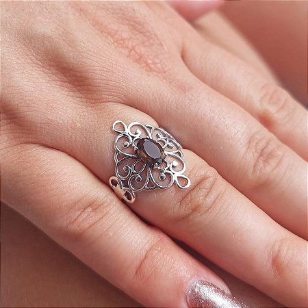 Anel Vivara Prata 925 com Pedra Quartzo Fumê - Lançamento