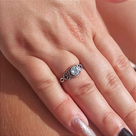 Anel Charms Prata 925 Topázio Azul - Lançamento
