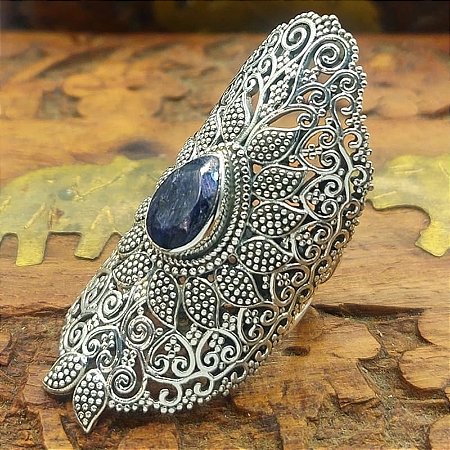 Anel Prata Bali 925 - Pedra Safira Azul - Filigrana - Lançamento