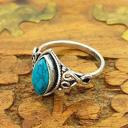 Anel Prata 925 Navete pedra Turquesa - lançamento Índia