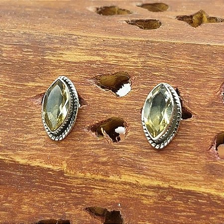 Brinco Navete de Prata 925 Pedra Citrino