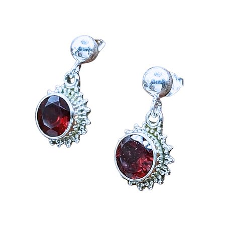 Brinco de Prata 925 e pedra Granada - Filigrana - Sol