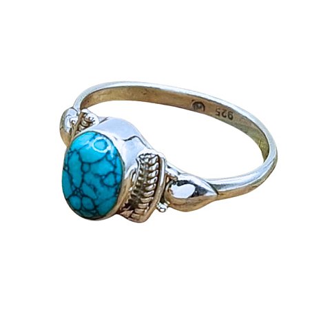 Anel Boho Prata 925 Navete pedra Turquesa