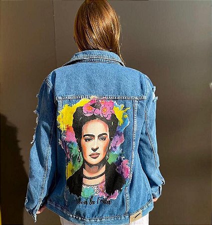 Jaqueta Jeans Frida customizada- Jeans personalizado - loja inovando seu  estilo -moda feminina jaquetas