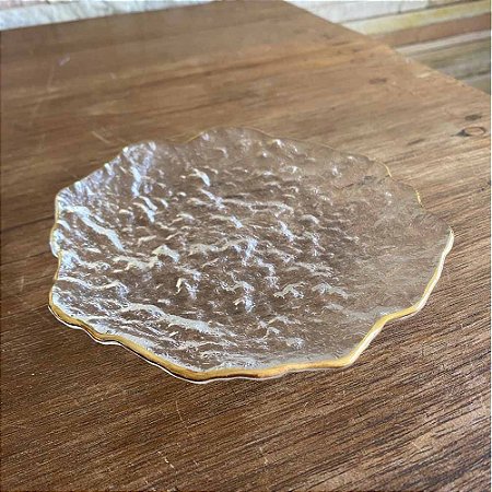 Bowl - Linha Orgânica Pratinho Vidro Transparente Borda Dourada