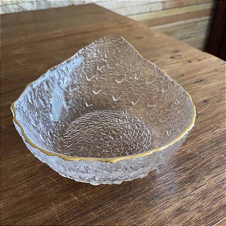 Bowl - Linha Orgânica Vidro Gota Transparente Borda Dourada