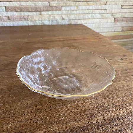 Bowl - Linha Orgânica Pratinho Vidro Transparente Borda Dourada
