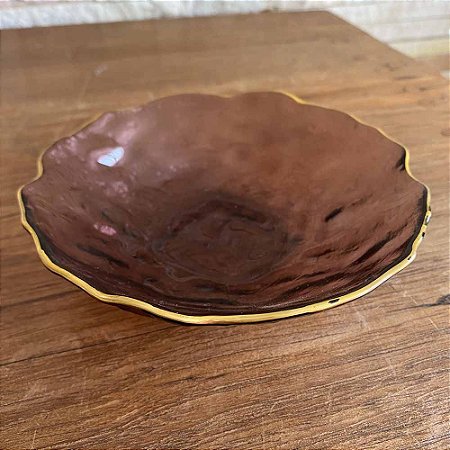 Bowl - Linha Orgânica Pratinho Vidro Rosê Borda Dourada Tamanhos M/G