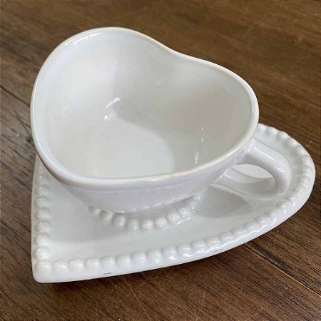 Xícara + pires de café de Coração - Cores Variadas