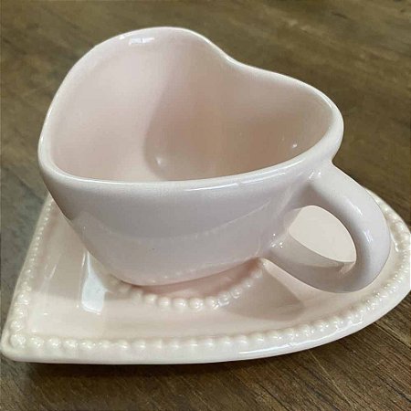 Xícara + pires de chá de Coração - Cores Variadas