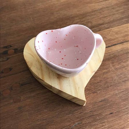 Xícara de café + pires de madeira de Coração - Cores Variadas