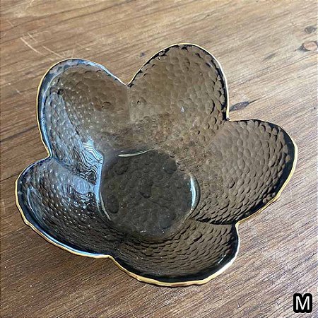 Bowl - Linha Orgânica Vidro Flor Borda Dourada Tamanhos P/M