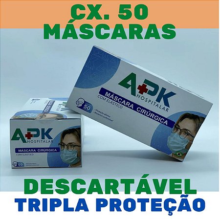 Mascara Descartável Proteção Facial Tripla Camada Cx 50 unidades