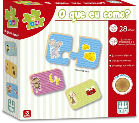 JOGO MADEIRA - BE A BÁ - O QUE EU COMO- - 28 PEÇAS