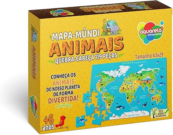 QUEBRA-CABEÇA MAPA MUNDI ANIMAIS 119 PEÇAS