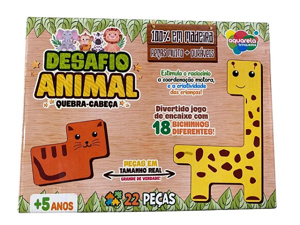 Quebra-Cabeça Desafio Animal 22 Peças Madeira Infantil
