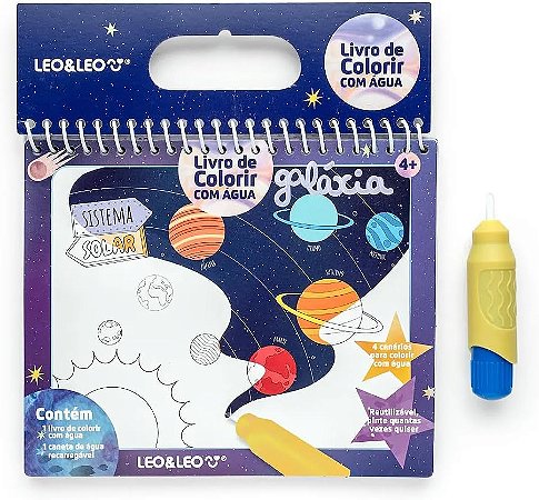 LIVRO DE COLORIR COM ÁGUA GALÁXIA + PINCEL