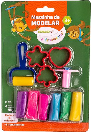KIT MASSA DE MODELAR 6 CORES E 5 PEÇAS LEOELEO