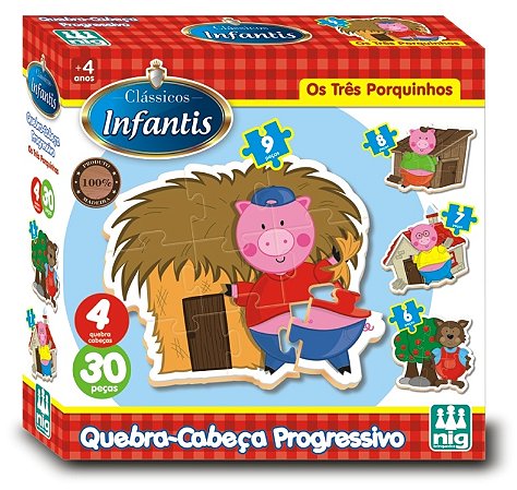 QUEBRA-CABEÇA PROGRESSIVO  OS TRÊS PORQUINHOS - 30 PÇS