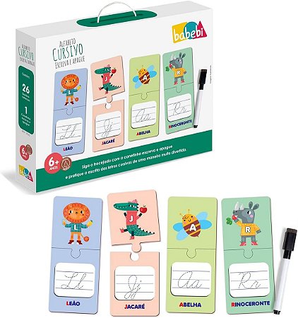 Alfabeto Cursivo Escreve e Apague Babebi – Brinquedo Educativo para Alfabetização Infantil 6+ Anos
