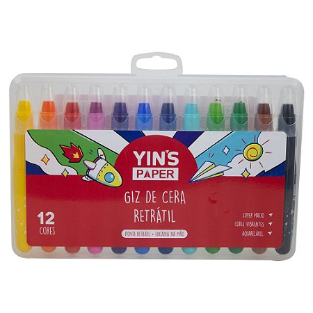 GIZ DE CERA RETRÁTIL AQUARELÁVEL 12 CORES SUPER MACIO YINS PAPER