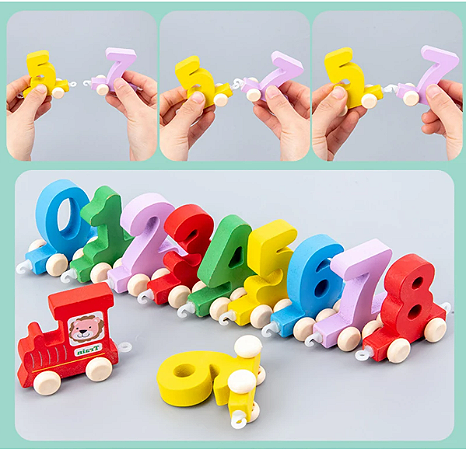 TRENZINHO DE MADEIRA C/ ENCAIXE NÚMEROS MONTESSORI