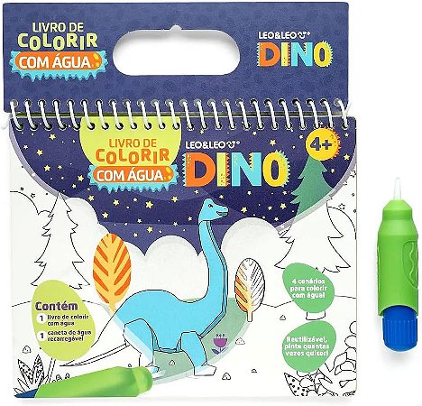 Livro de Colorir com Água Dino Leo & Leo Reutilizável Infantil Educativo