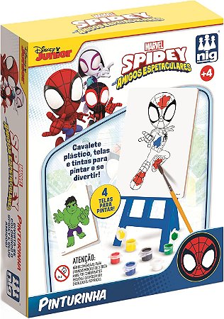 Kit Pintura Infantil Homem Aranha com Cavalete Nig 4 Telas Tinta Guache Educativo +4