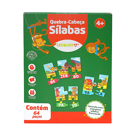 Quebra Cabeça Sílabas Infantil 64 Peças Leo&Leo Educativo Alfabetização +4 Anos