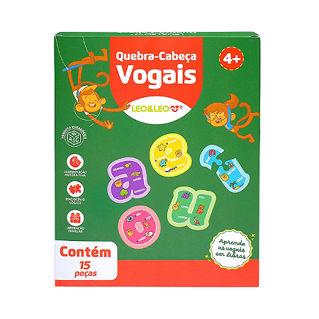 Quebra Cabeça Vogais Infantil 15 Peças Leo&Leo Educativo Alfabetização Libras +4