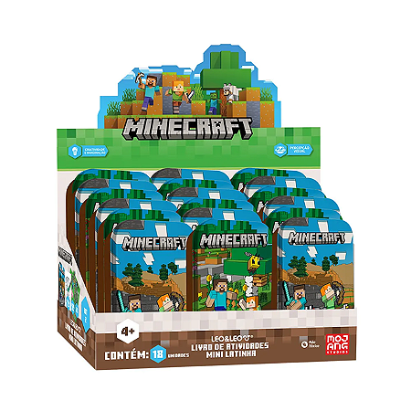Livro de Atividades Mini Latinha Minecraft Leo&Leo Kit Pintura Infantil Giz Adesivos Unidade