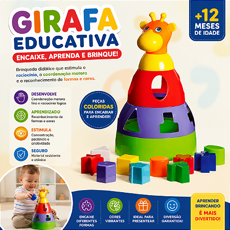 Girafa Educativa Didática Infantil Encaixe de Formas Coordenação Motora
