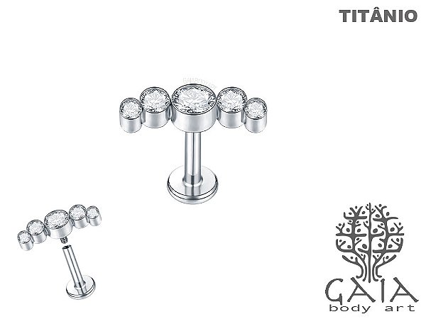 Labret Titânio Cluster Meia Lua Zircônias