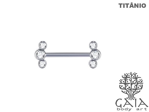 Barbell Mamilo Titânio Natural Cluster Zircônias