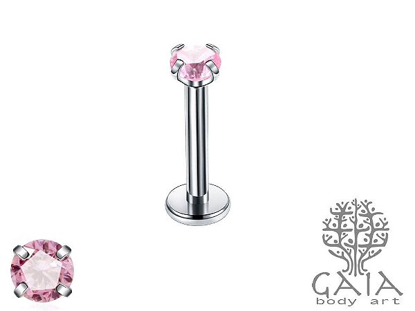 Labret Garras Zircônia Redonda Rosa