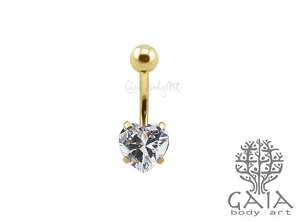 Piercing Umbigo Dourado Corações Zircônia: Elegância