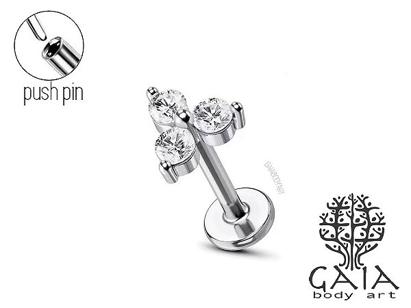 Labret Aço Push Pin Zircônias Trinea