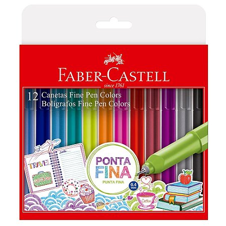 Caneta Fine Pen Faber Castell Hidrografica 12 Cores