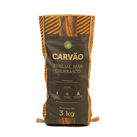 Carvão vegetal especial para churrasco, pacote com 3kg.