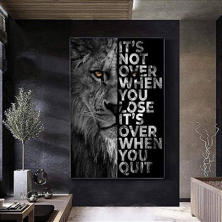 Quadro Decorativo Leão com Frase Motivacional Para Sala e Escritório