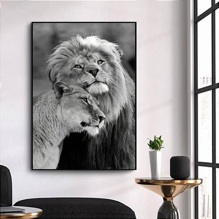 Quadro Decorativo Casal de Leões