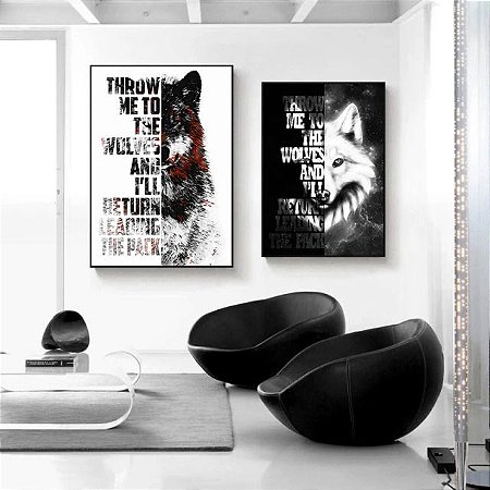 Quadros Decorativo Animais em Preto e Cinza com Frases Motivacionais Conjunto dois Quadros