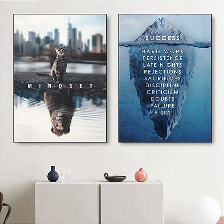 Quadros Decorativo Mindset Conjunto em Dois Quadros