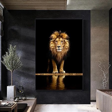 Quadro Decorativo Leão Dourado - Decorarte Designer